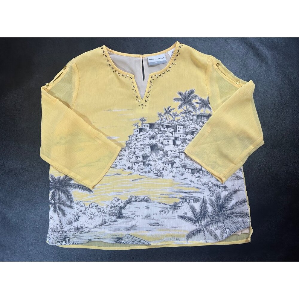 Alfred Dunner Seas The Day Scenic Yellow Size 8P - Picture 4 of 7